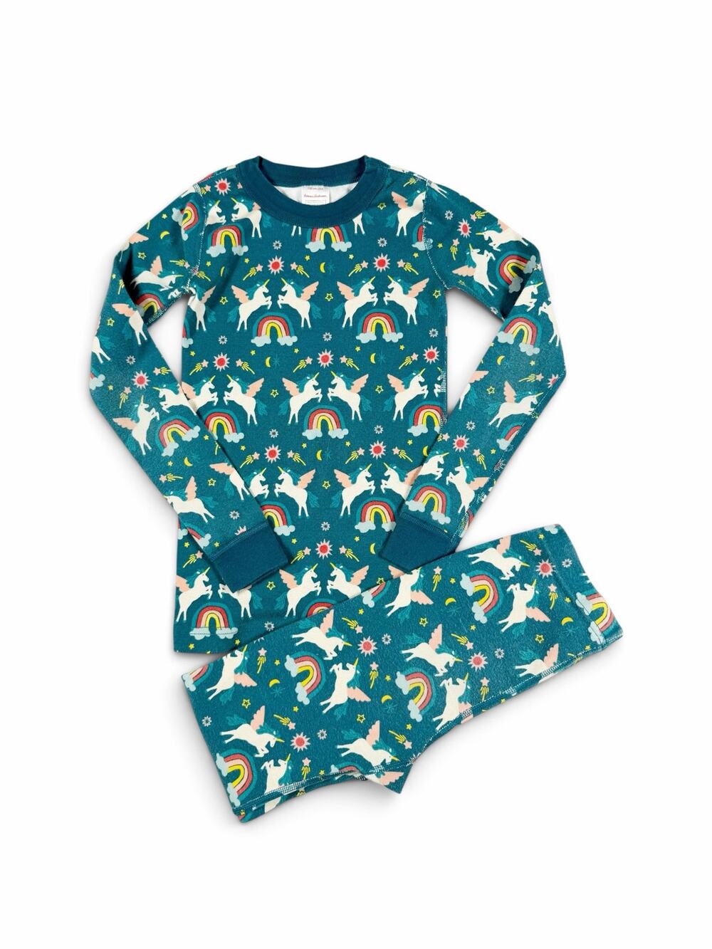 Hanna Andersson Magical Unicorn Rainbow Long Sleeve Pajamas Teal Size 8